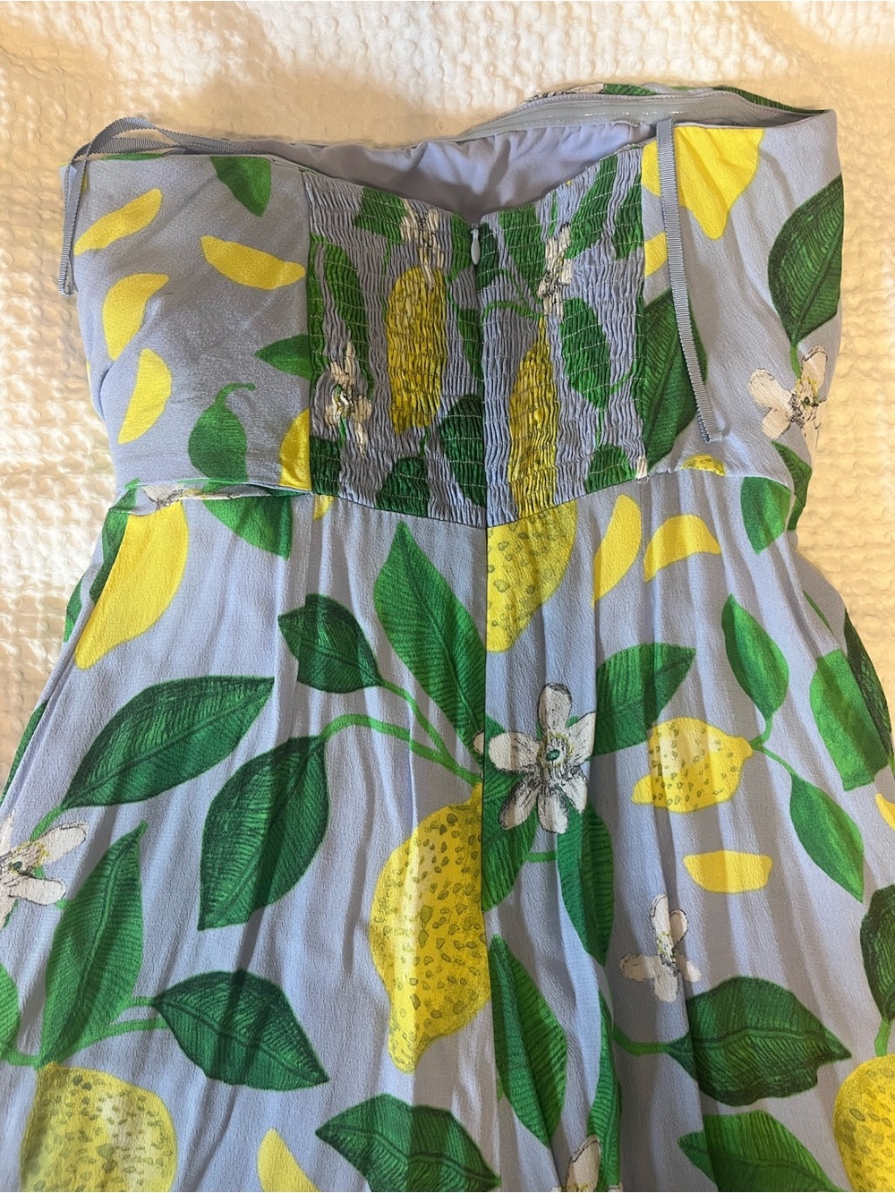 Strapless Lemon Print Wide-Leg Jumpsuit - Blue/Green/Yellow - Picture 3 of 5